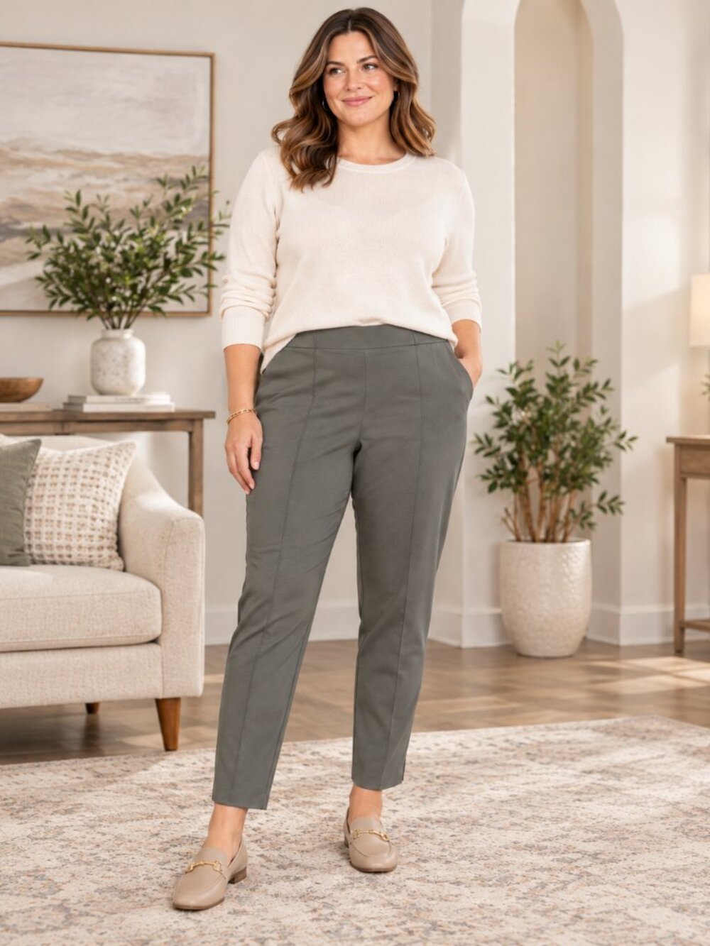J. Jill Essential Slim Ankle Pants Sz 16 Olive Gray Pull On Career Stretch
